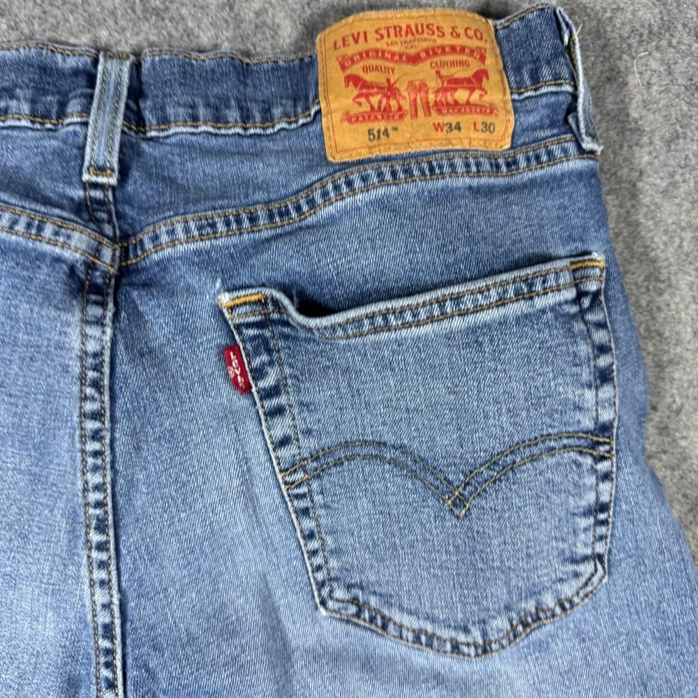 Levis 514 Straight Fit Mens Blue‎ Jeans Medium Wash Denim W34 L30 (Actual 30x25)